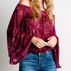 Free People Ginger-Berry Burnout Velvet Top